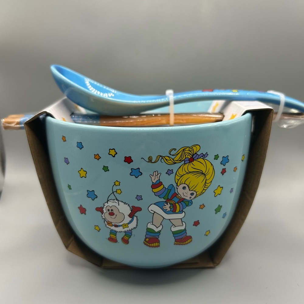 Rainbow Brite Ceramic Noodle Bowl Set With Spoon And Chopsticks 80’s Retro NEW
